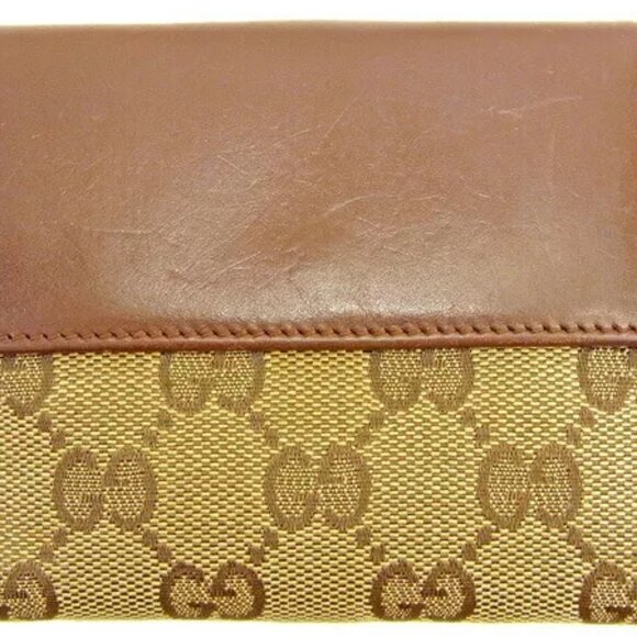 GUCCI W Hook Wallet GG Canvas ?~ Beige Canvas ?~ Leather Authentic Used - Picture 2 of 6